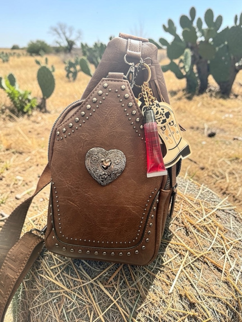 Brown Heart-Accent Crossbody Sling Bag - Sam & Hadley.